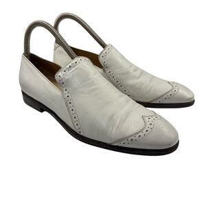 Salvatore Ferragamo wing tip white leather slip on loafer size 7.5